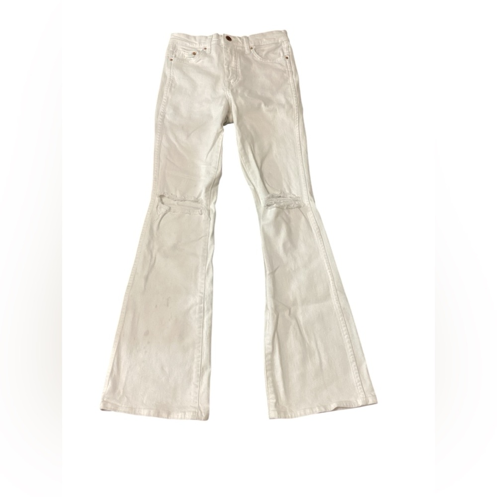 H&M White Distressed Bootcut Jeans Size 25W/30L
